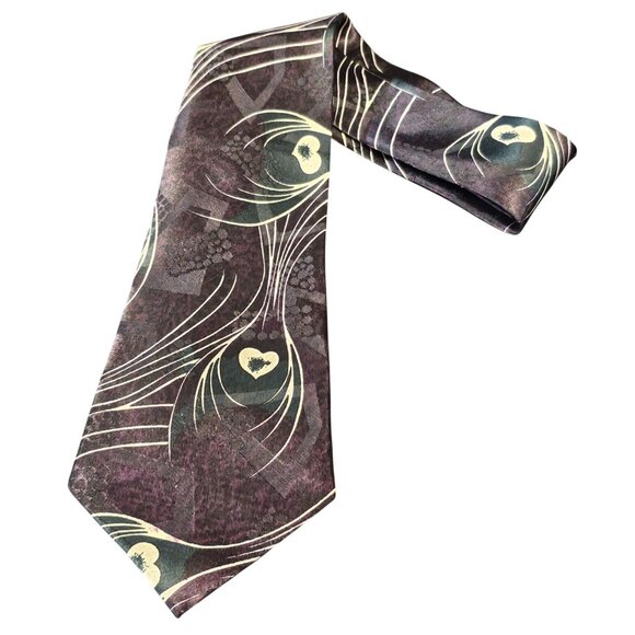 Vintage Bossanoba Silk Tie With Purple & Cream Abstract Floral  and Heart Design - Picture 1 of 10